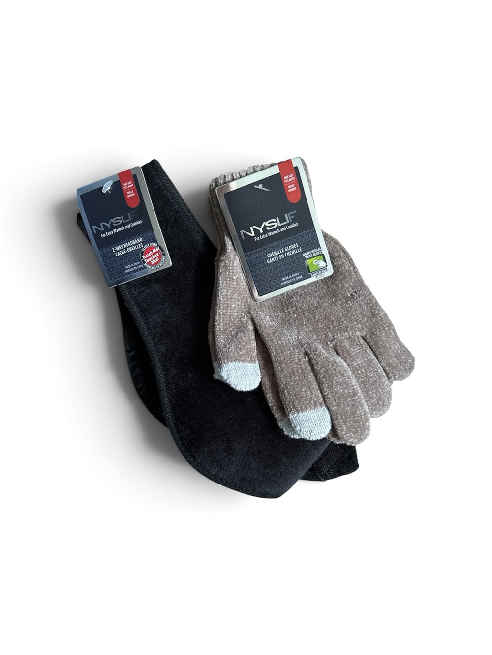 Black headband & Beige Touchscreen Knit Gloves